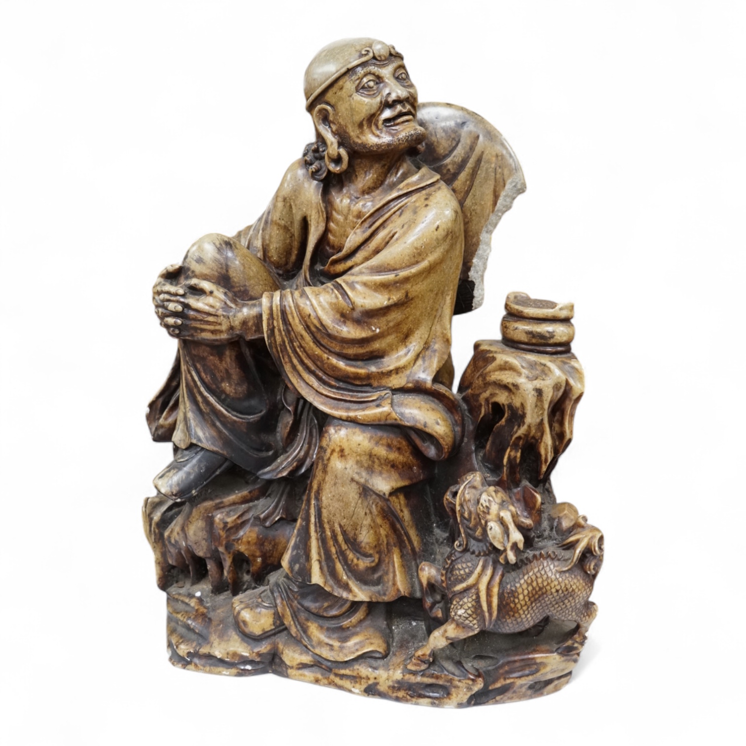 A large Chinese soapstone figure of a Luohan, 48cm